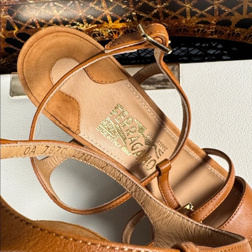 Salvatore Ferragamo brown Leather Wedge Sandals size 7 - Picture 11 of 12